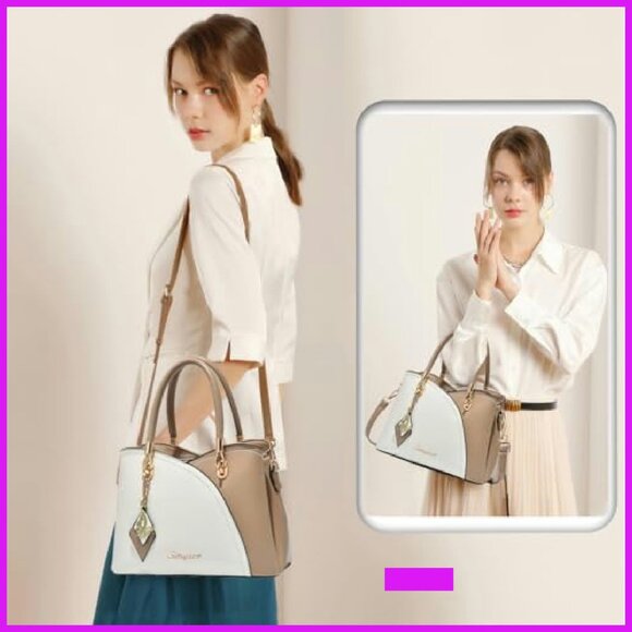 Synthetic Leather Tote Satchel Shoulder Bag Elegant Minimal Chic Versatile - Picture 4 of 6